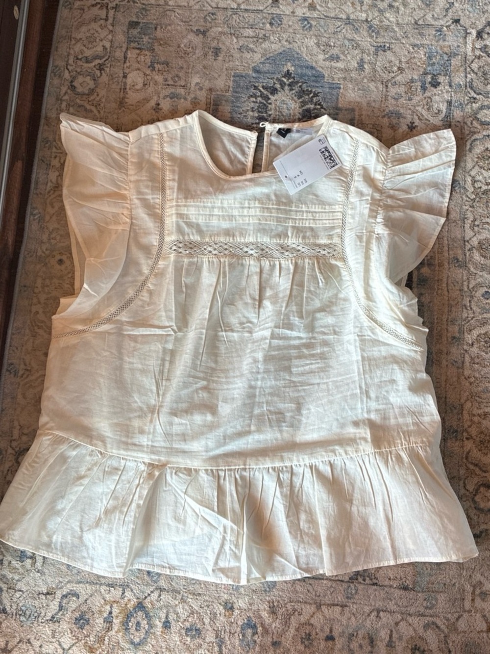H&M Cream Ruffle Sleeve Cotton Blouse